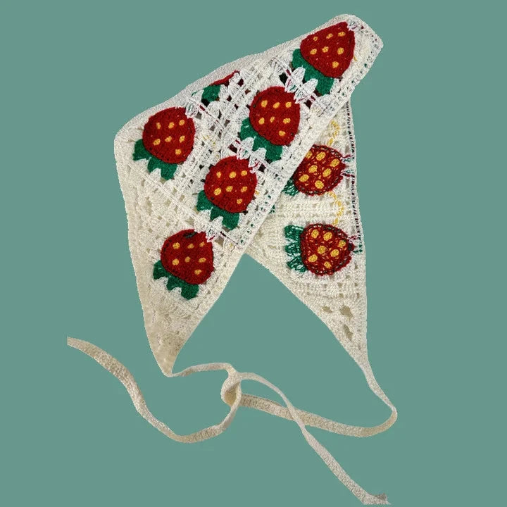 Elegant Knitted Triangle Scarf Headband for Women Fashion Girl strawberry Versatile pattern Hair Band Hair Accessory Zen Fit Plus