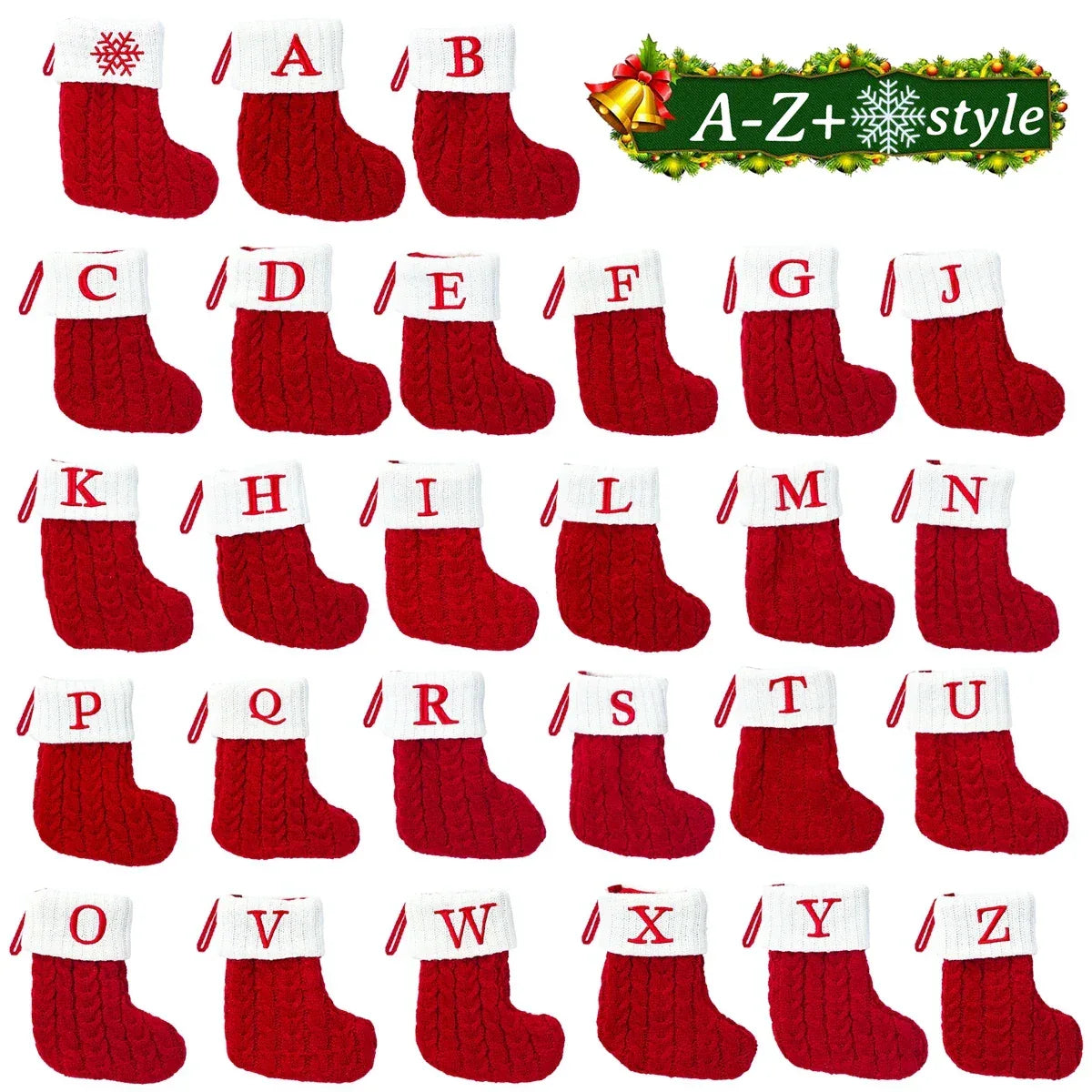 Christmas Socks Knitting Snowflake Letter Stocking Christmas Decoration 2025 For Home Xmas Tree Ornament Gift Navidad Natal 2026 - Zen Fit Plus