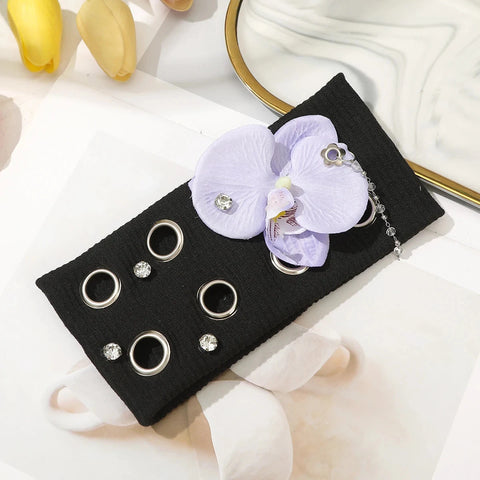 AWAYTR Punk Girl Fabric Hollow Elastic Headbands Metal Rock Personalized Hollow Eyelets Hair Band Casual Sports Grommet Headband Zen Fit Plus