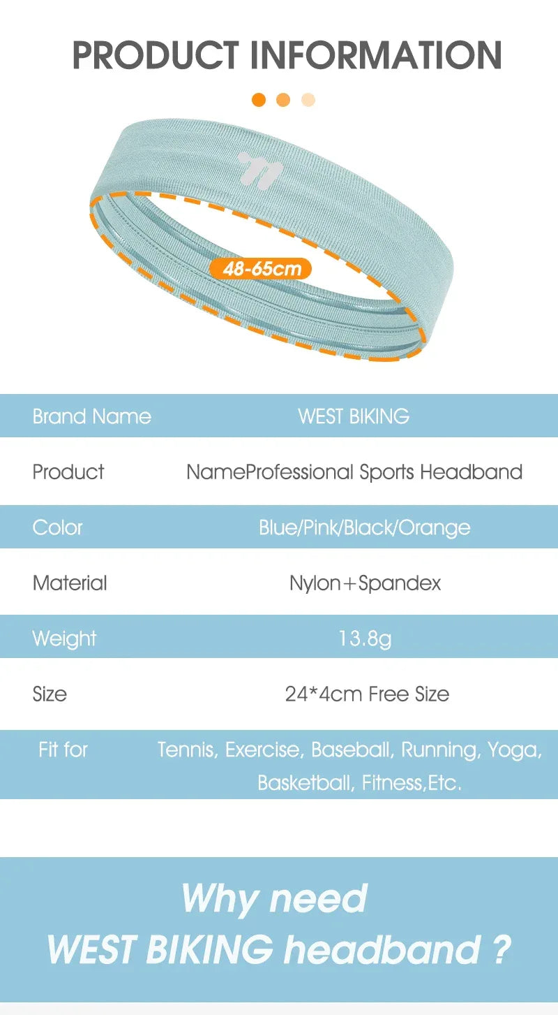 WEST BIKING Sports Headband Anti-slip Sweat Absorbing Elastic Sweatband Quick Dry Men Women Running Fitness Gym Cycling Headwear - Zen Fit Plus