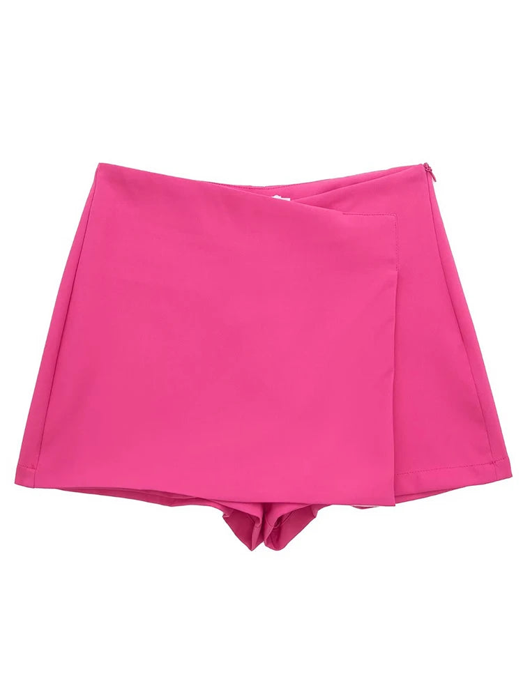 Willshela Women Fashion Solid Asymmetrical Side Zipper Skirts Shorts Vintage High Waist Female Chic Lady Shorts Zen fit plus