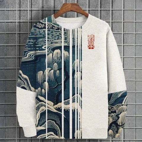 3D Printed Ukiyoe Men's Sweatshirt Autumn Oversized Hoodie Men's Long Sleeve T-shirt Tops Loose Casual Oversized Men's Clothing Zen Fit Plus