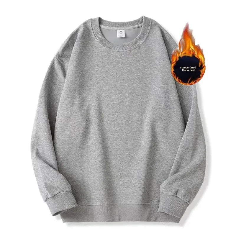 Thickened Fleece Cotton Hoodie Unisex Oversized round Neck Solid Color Couple's Sweatshirt Versatile Autumn Winter New Arrival Zen Fit Plus