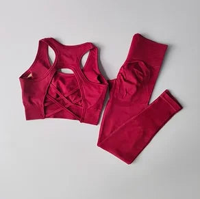 2PCS Sports Bra Women's Set Professional Fitness Tank Top Bra Shockproof Running Leggings Yoga Suit Beautiful Back Bra Clothing Zen fit plus