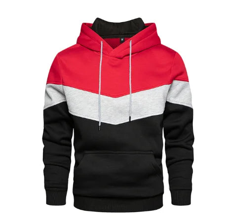 Men's Patchwork Hoodie Outdoor Casual Sportswear Street Fashion Men's Fleece Thermal Hooded Sweatshirt Fall Winter Black Zen fit plus