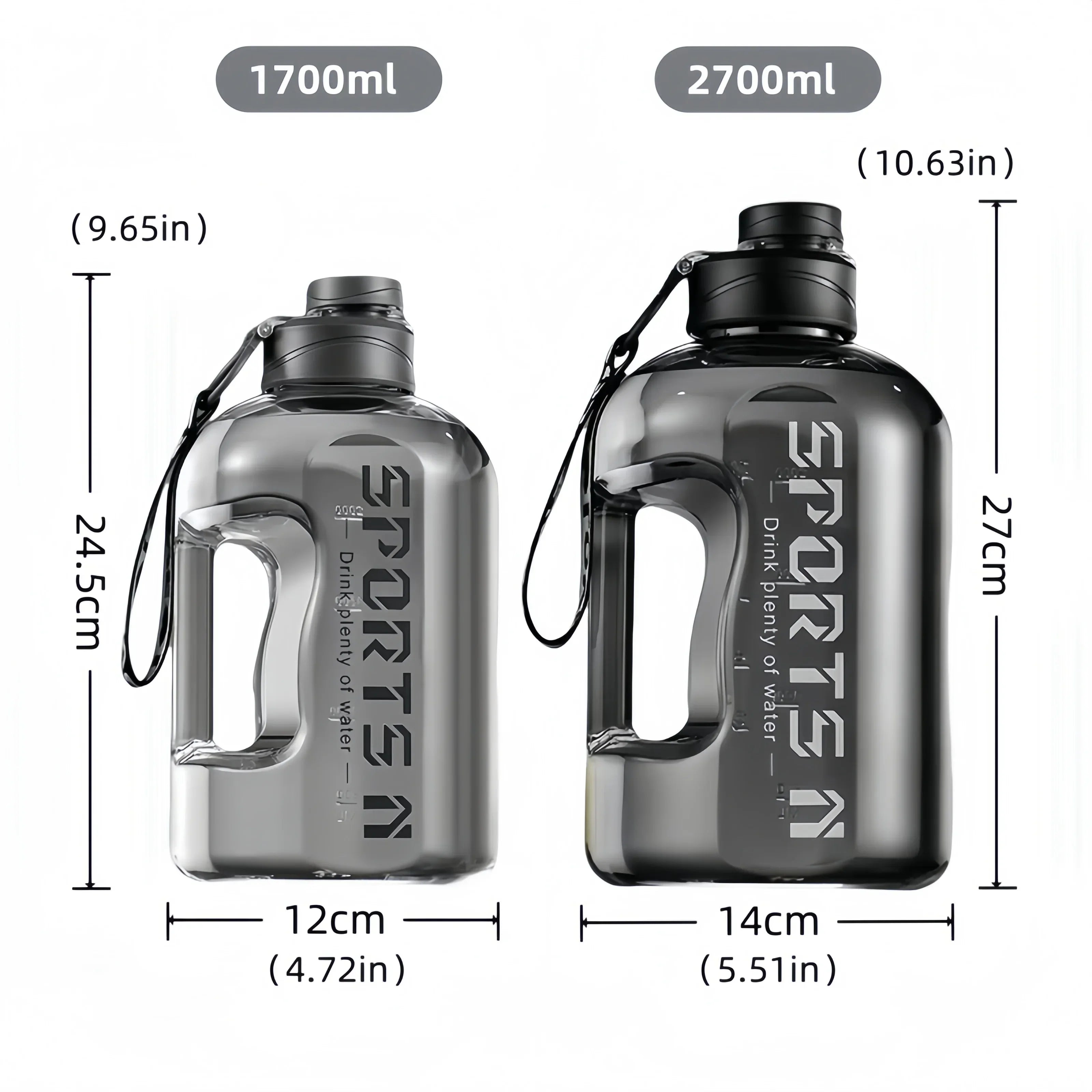 1.7/2.7L Large Capacity Sports Water Bottle Plastic Drinking Bottles with Time Scale Outdoor Camping Hiking Gym Men Water Kettle - Zen Fit Plus