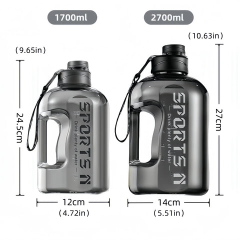 1.7/2.7L Large Capacity Sports Water Bottle Plastic Drinking Bottles with Time Scale Outdoor Camping Hiking Gym Men Water Kettle - Zen Fit Plus