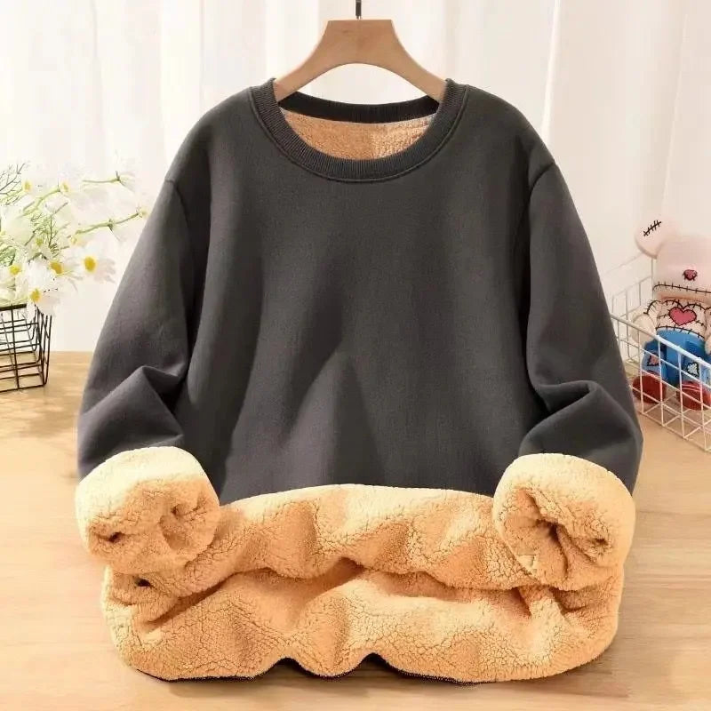 Men's Autumn Winter Thickened Fleece-Lined Round Neck Sweatshirt Casual Jacket Simple Solid Color Warm Protection Against Cold Zen Fit Plus