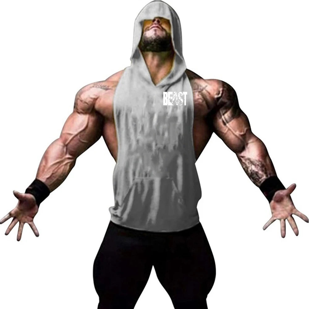 Men's Sports Running Vest Summer Top Weight Training Bodybuilding Vest Gym Workout Fitness Hoodie Men's Hooded Vest Zen fit plus