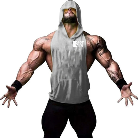 Men's Sports Running Vest Summer Top Weight Training Bodybuilding Vest Gym Workout Fitness Hoodie Men's Hooded Vest Zen fit plus