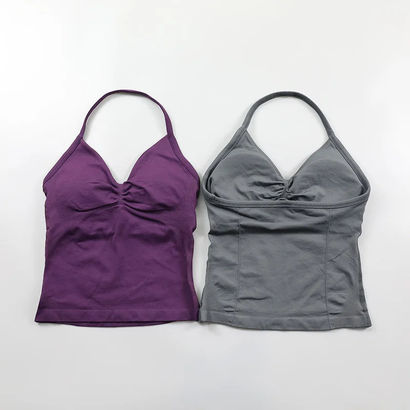Impact Longline Strappy Top Women Seamless Yoga Tank Tops Ruched Backless Gym Clothes Workout Sleeveless Shirts With Buit In Bra Zen fit plus