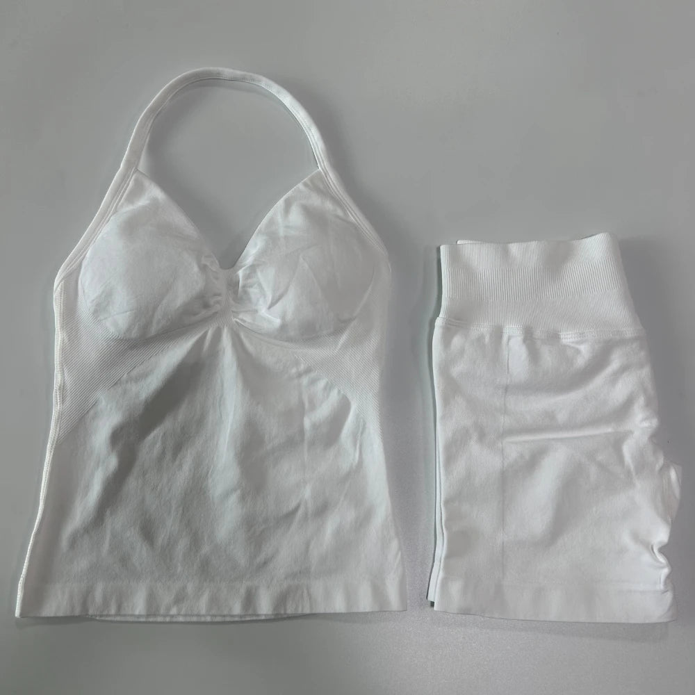 2Pcs Impact Gym Set Women Backless Tank Tops High Waist Scrunch Seamless Shorts Gym Suit Fitness Clothes Activewear Workout Sets Zen fit plus