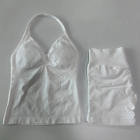 2Pcs Impact Gym Set Women Backless Tank Tops High Waist Scrunch Seamless Shorts Gym Suit Fitness Clothes Activewear Workout Sets Zen fit plus
