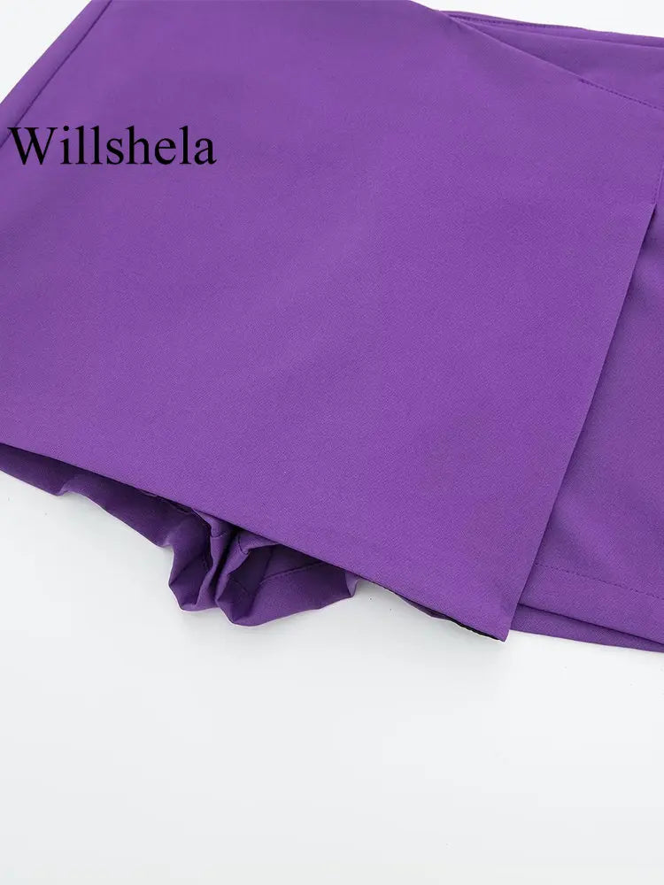 Willshela Women Fashion Solid Asymmetrical Side Zipper Skirts Shorts Vintage High Waist Female Chic Lady Shorts Zen fit plus