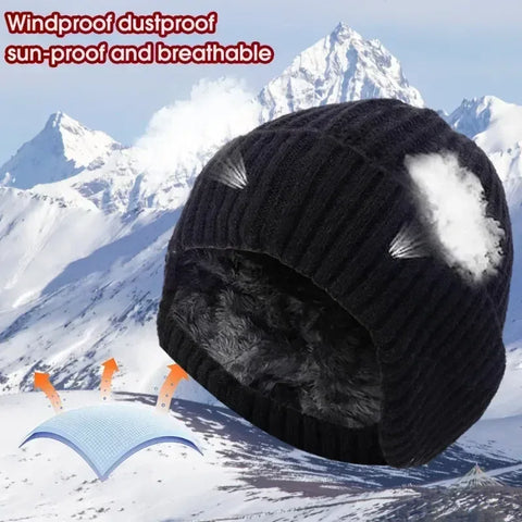 Outdoor Men Winter Knitted Hat Plush Warmth Peaked Cap Earmuff Casual Fashion Faux Fur Lined Bomber Hats Cycling Ear Protection - Zen Fit Plus