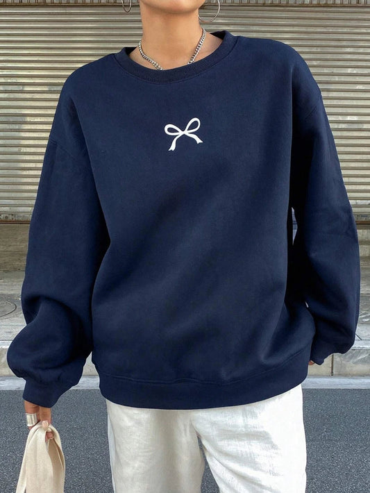 Casual Women's Sweatshirts Kawaii Bow Graphic Prints Pullover Comfortable Warm Oversize Hoodie Autumn Fleece Soft Female Clothes Zen Fit Plus