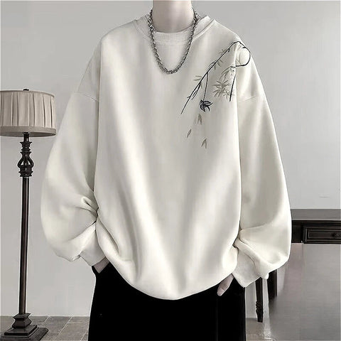 New  Bird Print M-8XL Men Oversized Sweatshirt Fashion Loose Long Sleeve Couple Clothes Zen Fit Plus