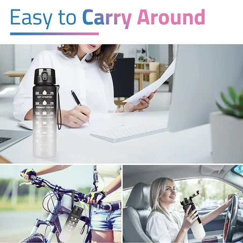 1000ML Water Bottle With Time Marker Plastic Motivational Water Bottle Drinking Bottle for Gym Sports Outdoor Travel Work 1PC - Zen Fit Plus