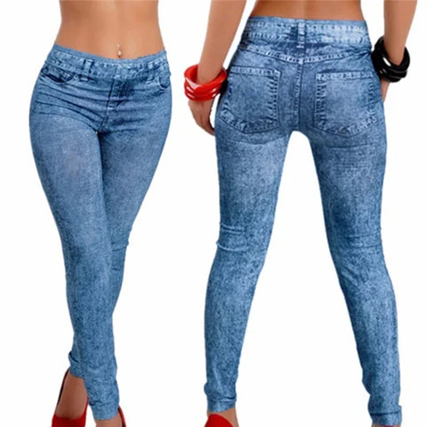 Women Fitness Blue Leggins Leggings Jeans For Women Denim Pants With Pocket Slim Leggings - Zen Fit Plus