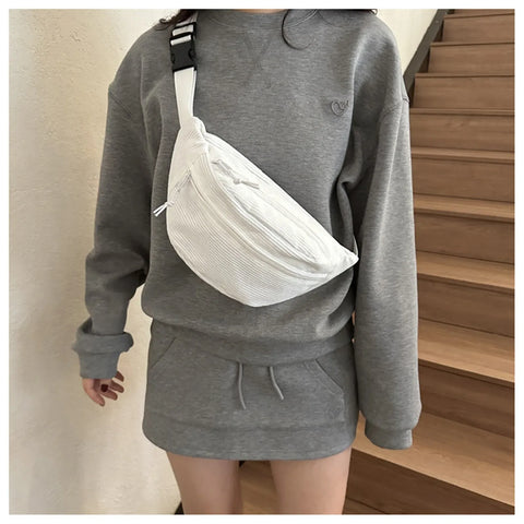 Corduroy Women Waist Packs with Zipper Ladies Shoulder Crossbody Bag Fashion Casual Travel Fanny Pack Female Adjustable Bag - Zen Fit Plus
