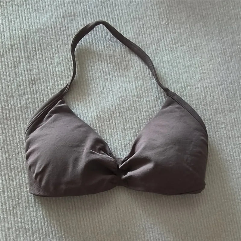 Fashion Strappy Bra Gym Top Girl Women High Support Thin Strap Halter Sports Seamless Bras Scrunch Workout Yoga Tank Bra Zen Fit Plus