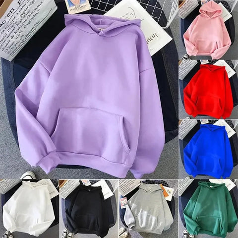 2024Autumn Casual Women's Solid Hoodie Comfortable Strecth Sweatshirts Loose Pocket Warm Clothes Fashion Street Female Pullovers Zen fit plus