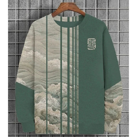 3D Printed Ukiyoe Men's Sweatshirt Autumn Oversized Hoodie Men's Long Sleeve T-shirt Tops Loose Casual Oversized Men's Clothing Zen Fit Plus