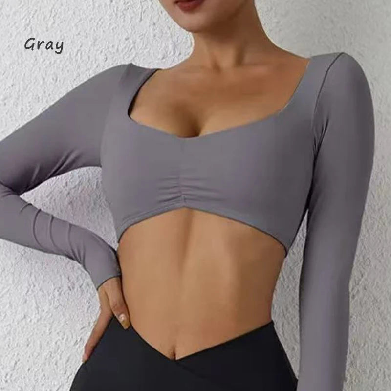 DIAS FIT JOY Nylon Gym Top Yoga long sleeved T-shirt tight pleated sports top women's waist tight yoga top Zen fit plus