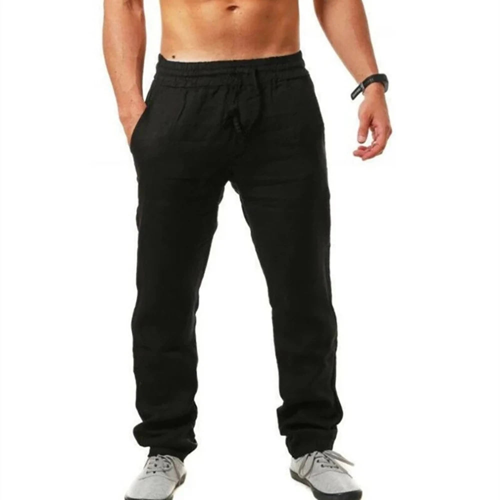 Men's Lightweight Long Pants Summer Solid Color Breathable Loose Trousers Male Elastic Waist Casual Pants Harajuku Trousers Zen fit plus