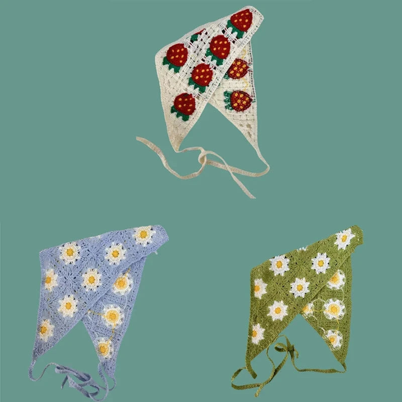 Elegant Knitted Triangle Scarf Headband for Women Fashion Girl strawberry Versatile pattern Hair Band Hair Accessory Zen Fit Plus