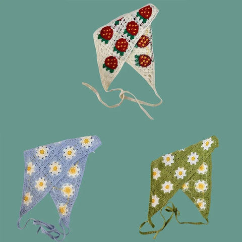 Elegant Knitted Triangle Scarf Headband for Women Fashion Girl strawberry Versatile pattern Hair Band Hair Accessory Zen Fit Plus