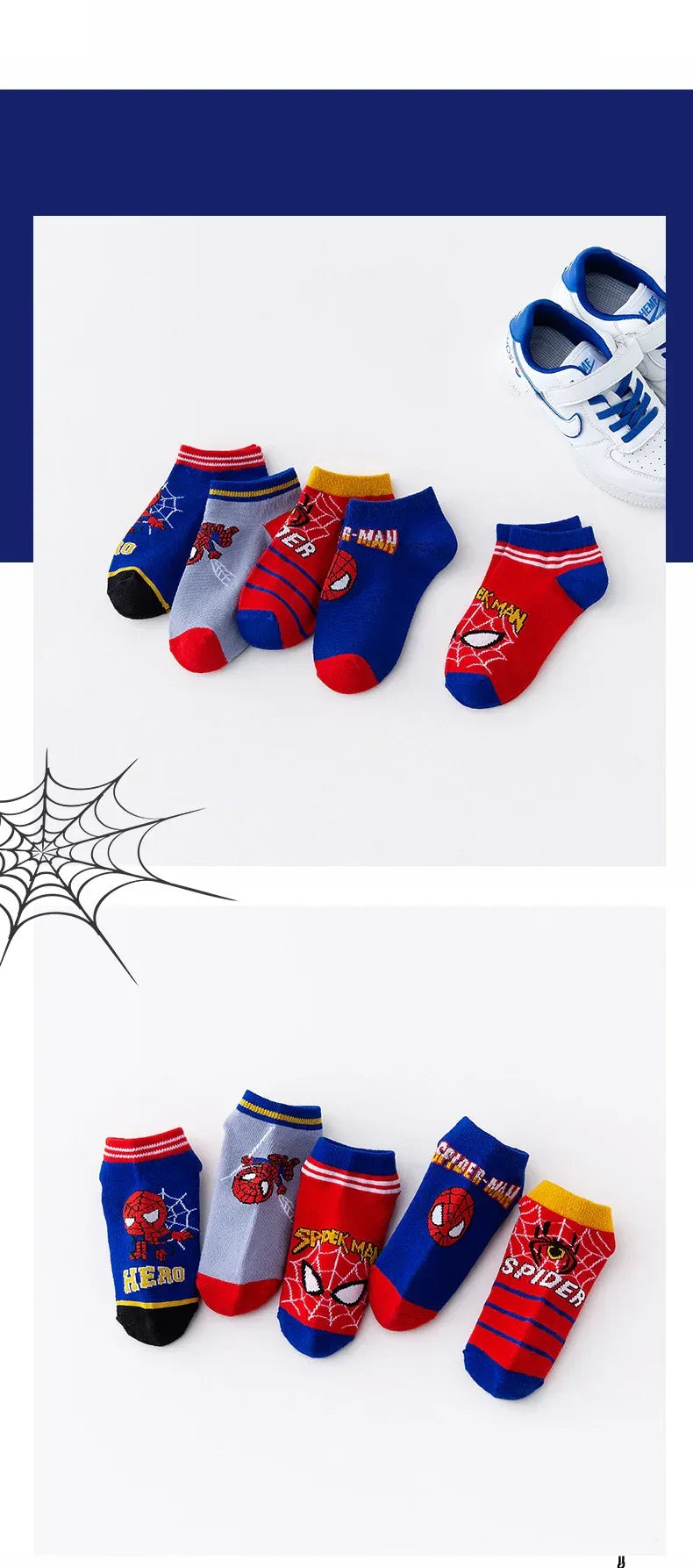5 Pairs Spiderman Children Socks Anime Kids Boys Short Sock Kawaii Child Cartoon Baby Summer Spring Boat Socks Kids Gift 1-12Y - Zen Fit Plus