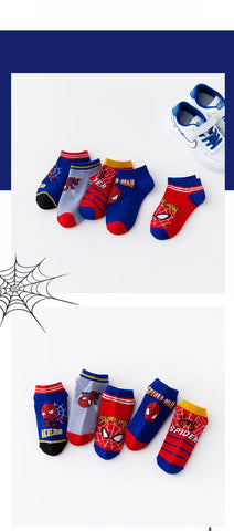 5 Pairs Spiderman Children Socks Anime Kids Boys Short Sock Kawaii Child Cartoon Baby Summer Spring Boat Socks Kids Gift 1-12Y - Zen Fit Plus