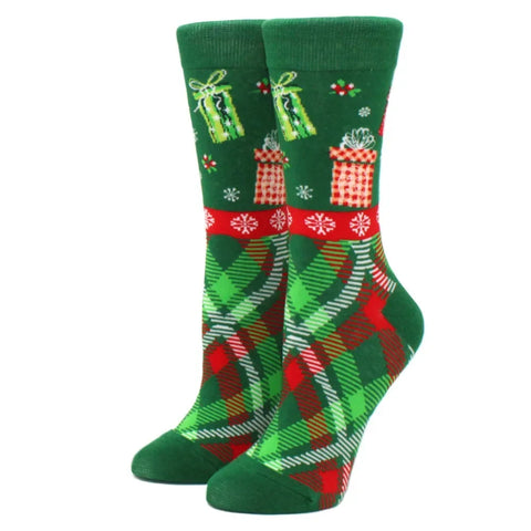 1 pair of Christmas tree, old man and reindeer fashion trend ladies Christmas medium cotton socks - Zen Fit Plus