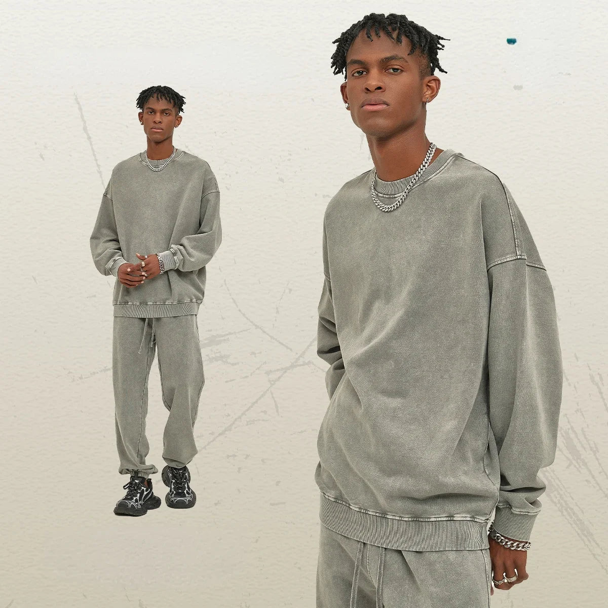 Sumuyoo 100% Cotton Unisex Thin Round Neck Hoodie Pants Set Fashionable Loose Sports Top Trousers Trendy Brand Pullover Pants Zen Fit Plus