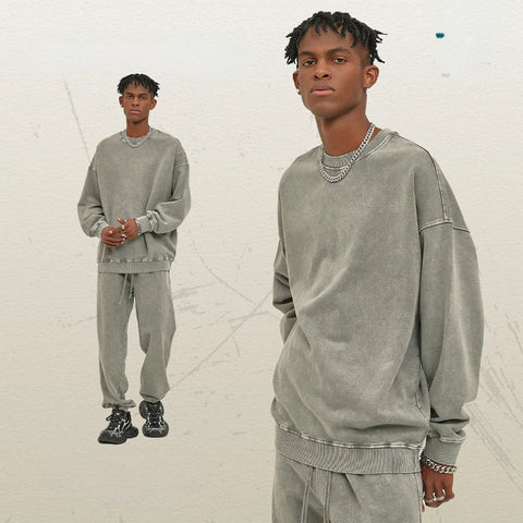 Sumuyoo 100% Cotton Unisex Thin Round Neck Hoodie Pants Set Fashionable Loose Sports Top Trousers Trendy Brand Pullover Pants Zen Fit Plus