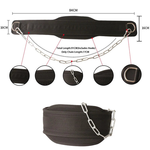 EVA Dip Belt With Chain For Weightlifting Pullup,Waist Support,Gym Lifting Belt Squat Fitness Powerlifting Bodybuilding Training Zen fit plus