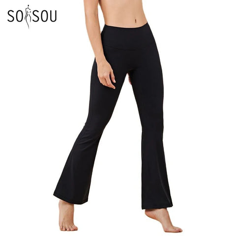SOISOU Gym Women's Pants Yoga Leggings Bell-bottoms Tight Elastic Breathable Sports Pants Back Waist Pocket Womens Clothing Zen Fit Plus