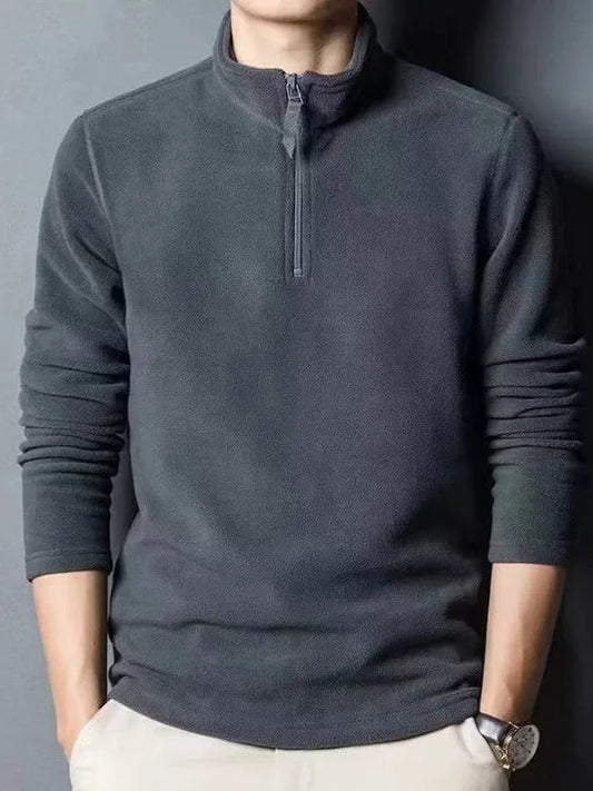 Autumn Winter New Warm Polo Sweatshirts Lamb Wool Sweatshirt Standing Neck Half Zip Long Sleeve Fashion Versatile Men Tees Tops Zen Fit Plus