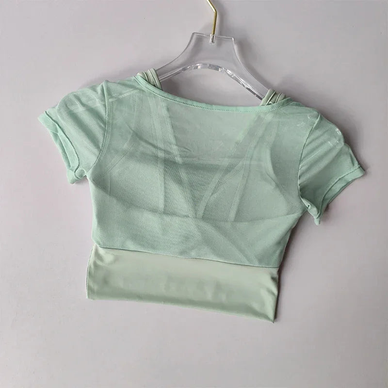 Women's Pilates Training Fitness Suit Chest Cushion Yoga Suit Top Quick Drying High-end Feeling Sports Short Sleeved Breathable - Zen Fit Plus