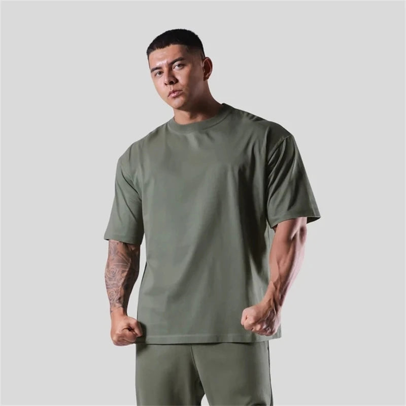 JAPAN&UK Cotton Gym Shirt Sport T Shirt Men Short Sleeve Running Shirt Men Workout Training Tees Fitness Loose large size M-XXXL Zen fit plus