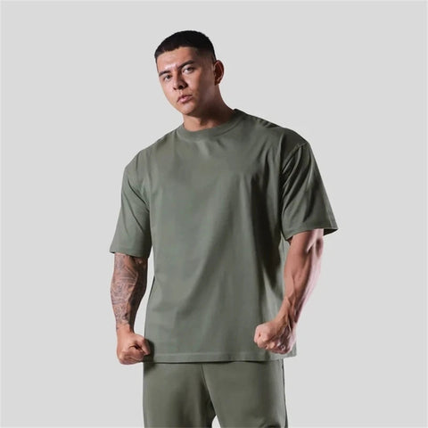 JAPAN&UK Cotton Gym Shirt Sport T Shirt Men Short Sleeve Running Shirt Men Workout Training Tees Fitness Loose large size M-XXXL Zen fit plus