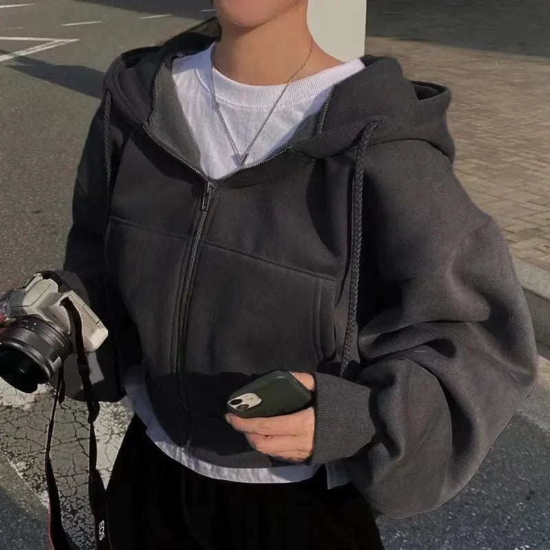 Fashion Zipper Hood Sweatshirt Women Autumn Long Sleeve Crop Tops Casual Y2K Hoodies Streetwear Harajuku Female Jackets Coats Zen fit plus