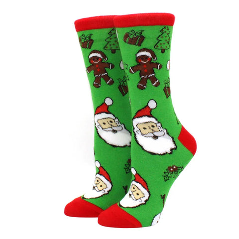 1 pair of Christmas tree, old man and reindeer fashion trend ladies Christmas medium cotton socks - Zen Fit Plus