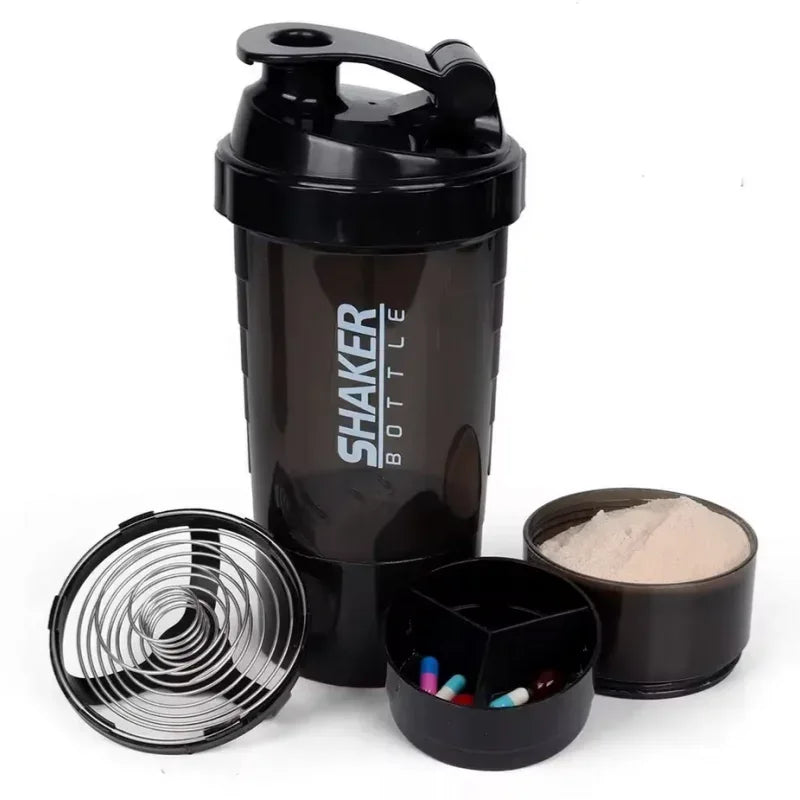 3 Layers Shaker Protein Bottle Powder Shake Cup Water Bottle Plastic Mixing Cup Body Building Exercise Bottle - Zen Fit Plus