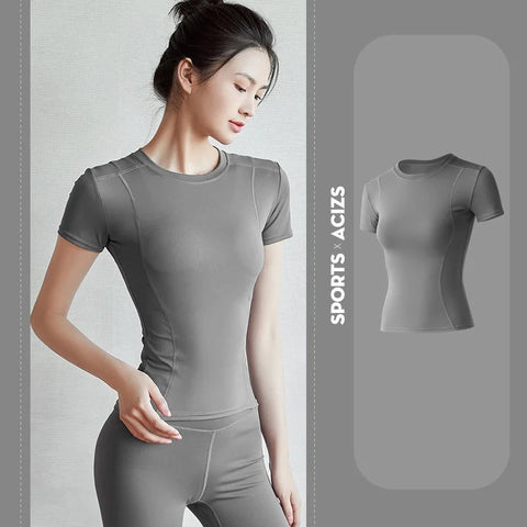 2024 Women's Sports Fitness Clothing Slim Running Sweat Absorbing Skinny Yoga Clothes Quick Drying Clothes Short Sleeved T-shirt Zen fit plus