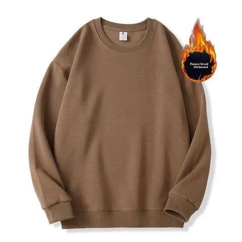 Thickened Fleece Cotton Hoodie Unisex Oversized round Neck Solid Color Couple's Sweatshirt Versatile Autumn Winter New Arrival Zen Fit Plus