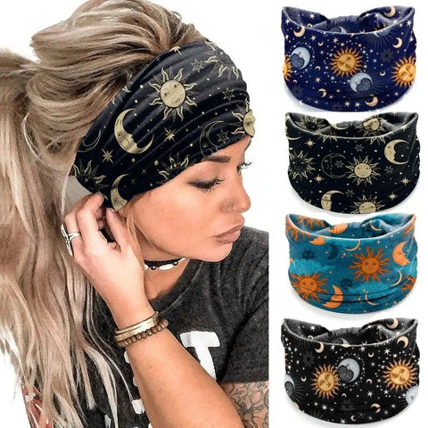 Bohemia Print Wide Headbands New Vintage Elastic Knot Turban Headwrap for Women Girls Soft Print Yoga Bandana Hair Accessories Zen Fit Plus