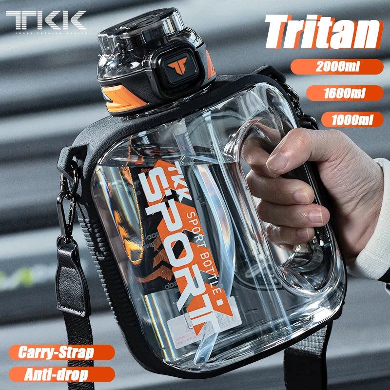 TKK 1/1.6/2L Sports Water Bottle TRITAN Large Capacity Creative Cup Heat Resistant Outdoor Adult Travel Kettle Gym Fitness Jugs Zen fit plus