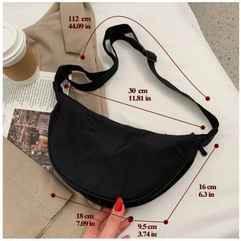 Women Shoulder Bags Solid Color Nylon Dumpling Messenger Bag 2023 New Trendy Lightweight Large Capacity Underarm Bag Zen fit plus